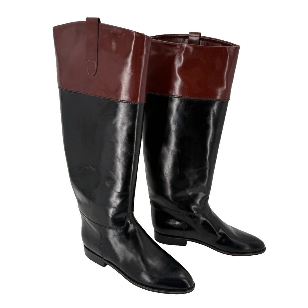 J. Crew Black and Brown Two-Tone Leather Riding Boots